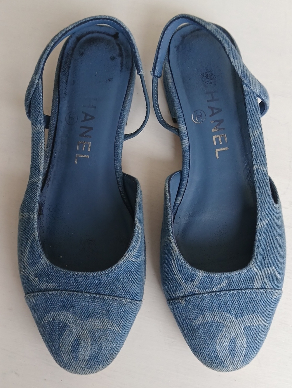 CHANEL Interlocking CC Logo Slingback Flats Denim Size 36
